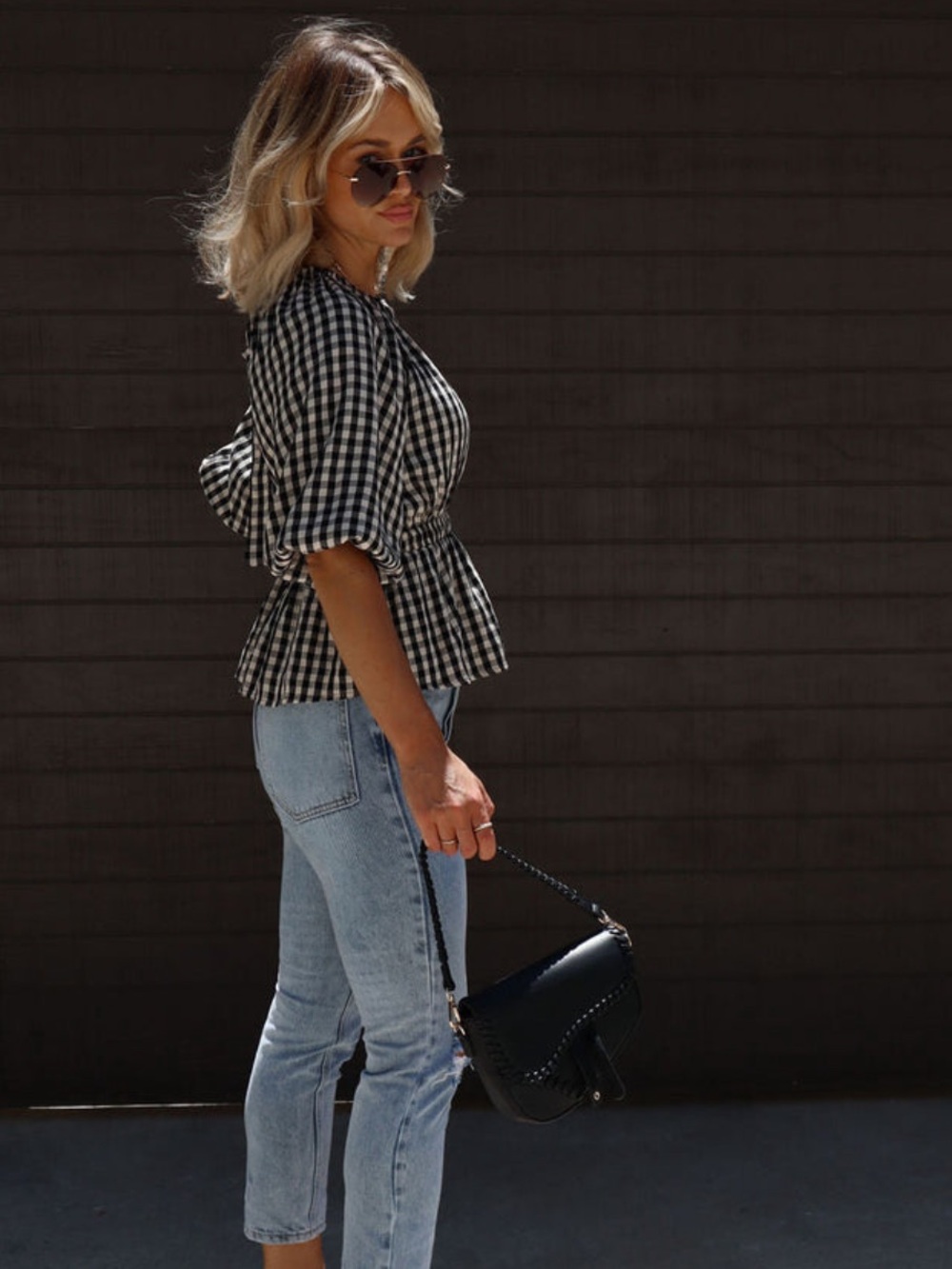 VICI Sylvie Gingham Black and Cream Peasant Blouse - Women, size M